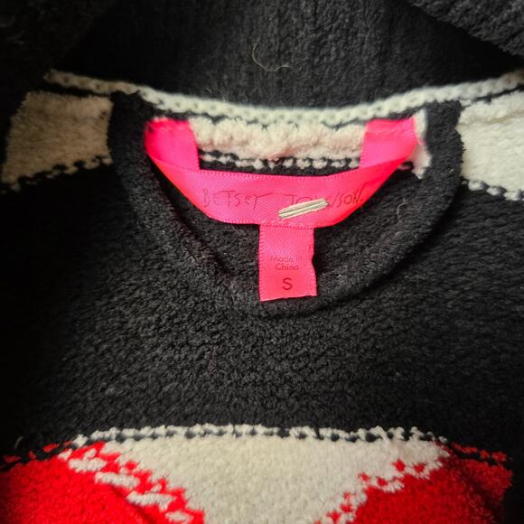 Betsey Johnson Sweater Small Striped Heart Chunky Knit Open Front - Picture 2 of 4